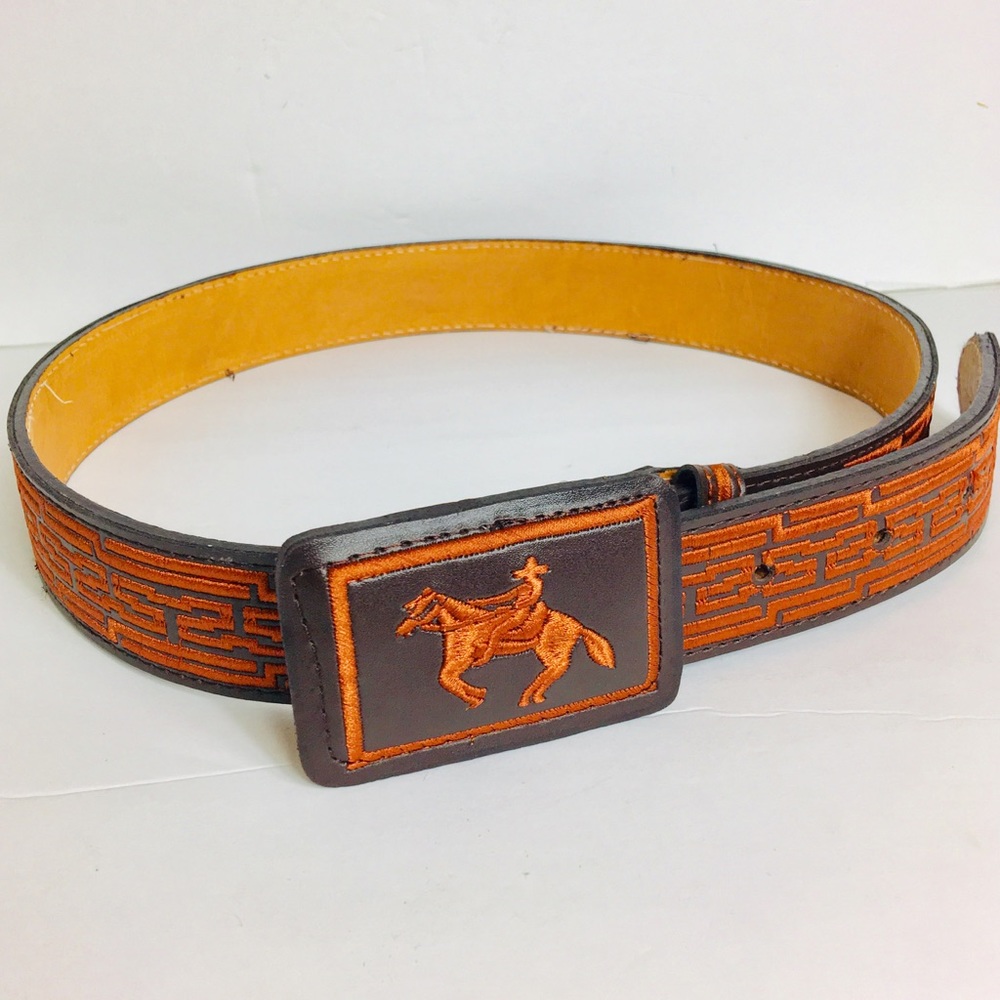 Custom Stitched Cowboy Belt Gaucho Horse 38 W